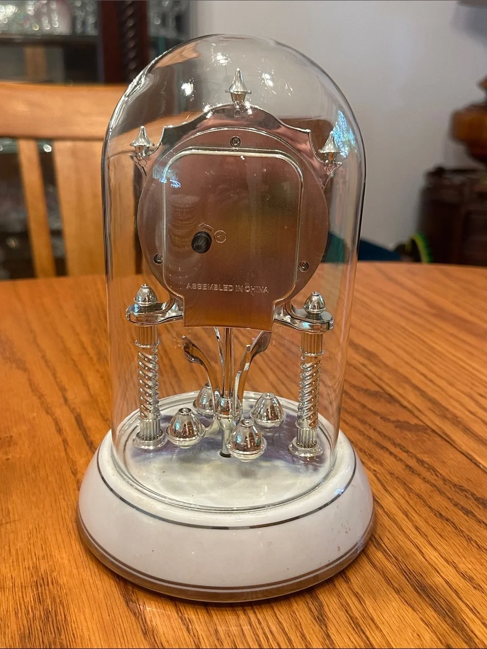 Thomas Kinkade Silver and White Dome Anniversary Clock with Scenic Dial